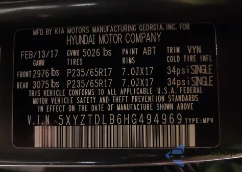 2017 Hyundai Santa Fe Sport 2.4L from USA, damaged, VIN 5XYZTDLB6HG494969